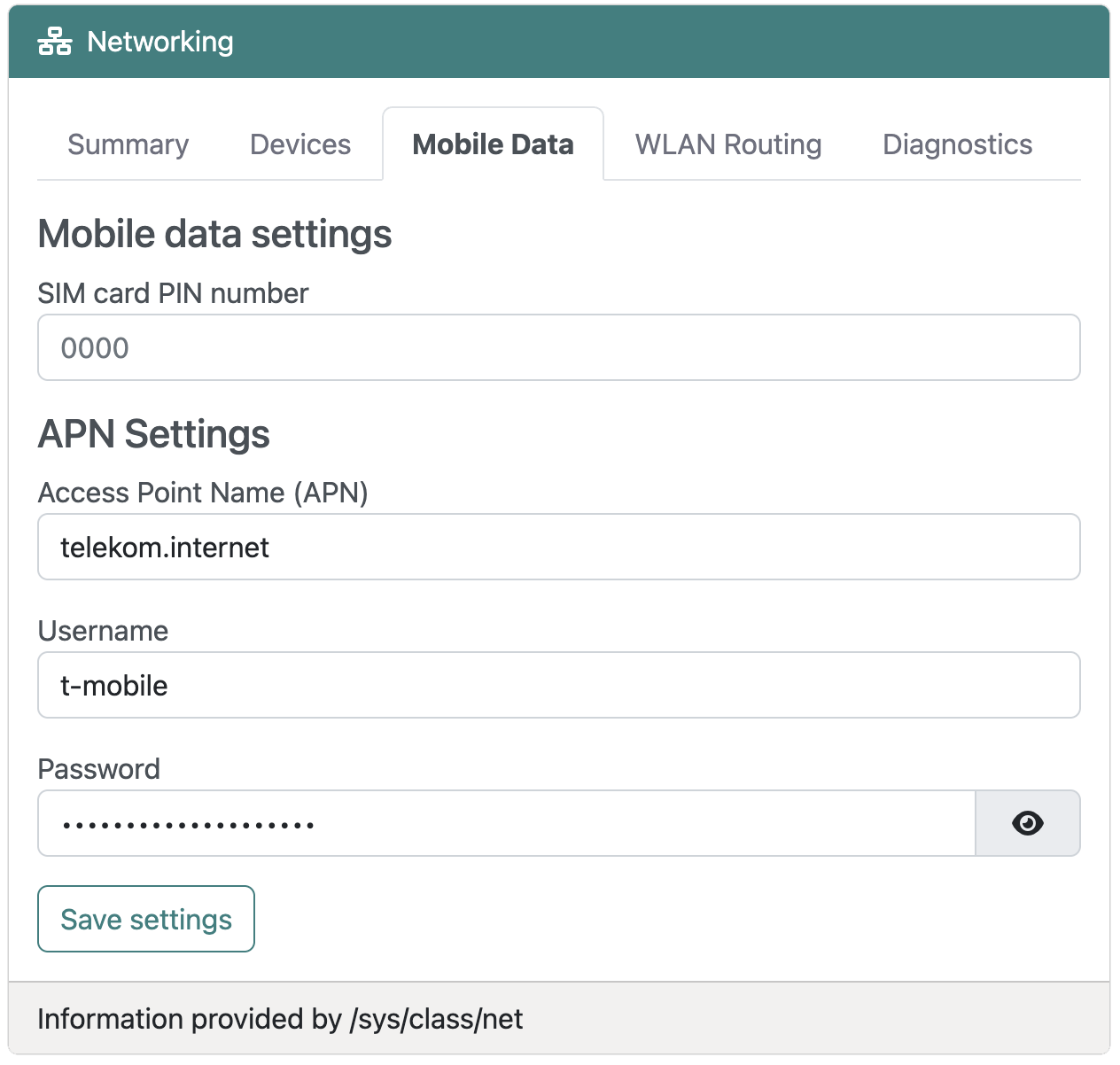 Mobile data settings